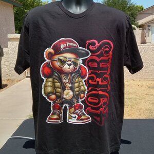 49ers Bear Graphic T-Shirt – Black, 100% Cotton, Unisex